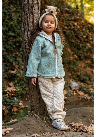 Luckka Heritage Puffy Astarlı Peluş Bebek Çocuk Ceket - Kopüşonlu Peluş Mont - Ztpufceket Yeşil