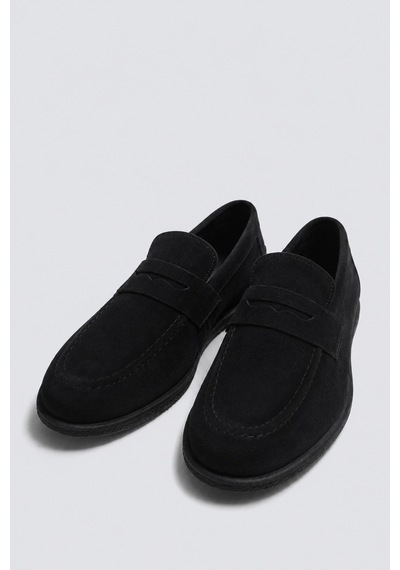 %100 Süet İnce Taban Loafer Siyah