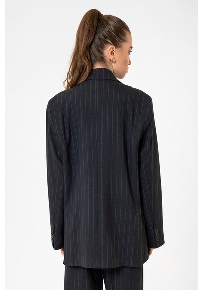 Antioch Kadın Çizgili Oversize Blazer Ceket Lacivert