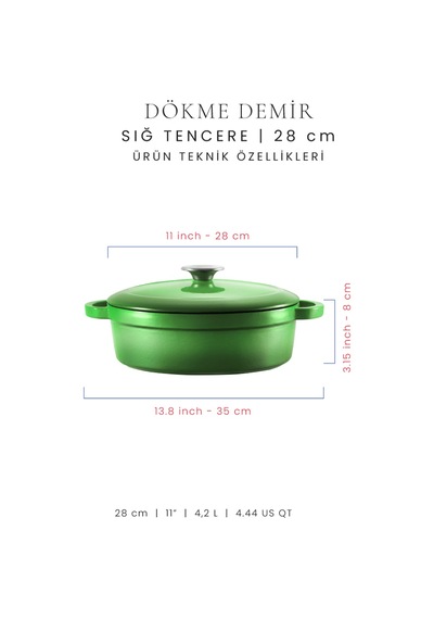 Voeux 28 Cm Sığ Tencere - Yeşil