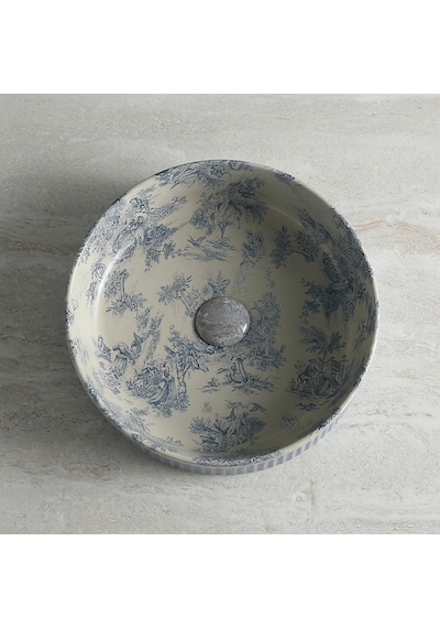 Ey-7070 Mavi Desenli Tezgah Üstü Lavabo