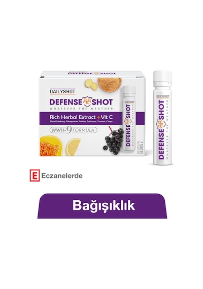 Hangover Shot Defense Shot Soğuk Algınlığına Karşı Bitkisel Gıda Takviyesi, Defense Shot 7'li