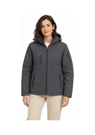 Butik İstanbul Su Geçirmez Softshell İçi Polar Astarlı Çıkarılabilir Kapüşonlu 4 Cepli Mont Ceket - Füme