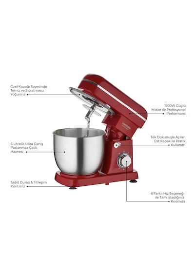 Lorenzo 1040 Master Plus Stand Mikser Şef Kırmızı