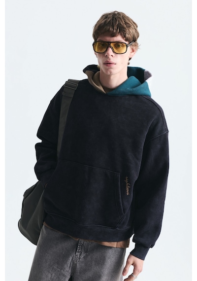 Vamos Boxy Fit Kapüşonlu Sweatshirt Siyah