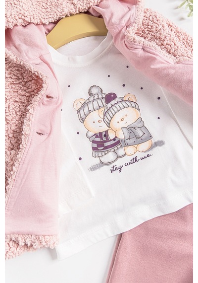 Baby Kapüşonlu Hırkalı 3'lü Kız Bebek Takım 001
