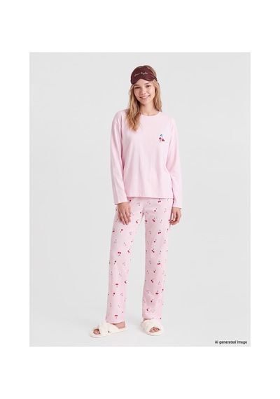 Lcw Young Pembe Kiraz Desenli Kadın Pijama Takım