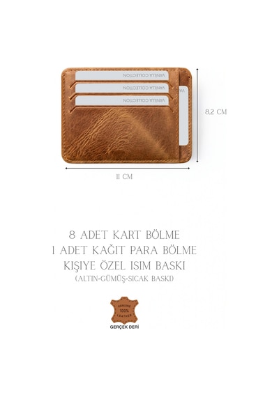 Vanilla Collection Hakiki Deri Kartlık İsim Baskılı Süper Ince Oval Kenar Unisex Model Taba Siyah