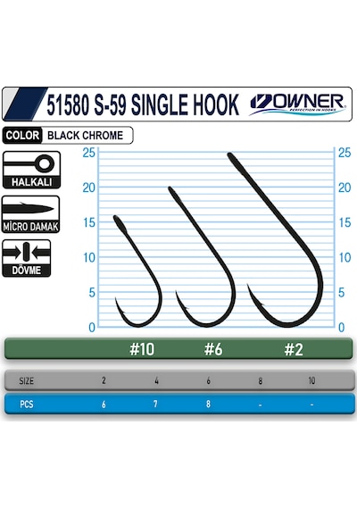 Owner 51580 S-59 Black Chrome Tekli Olta İğnesi 4 No 7 Adet