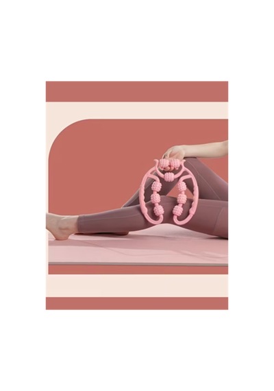 Yoga Fitness Masaj Rulosu Bacak Klipsli, Pembe + 9 Tekerlekli Bacak Masaj Aleti Derin Doku Masaj Renk