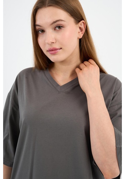 V Yaka Oversize T-shirt E24-742a-wn Antrasit