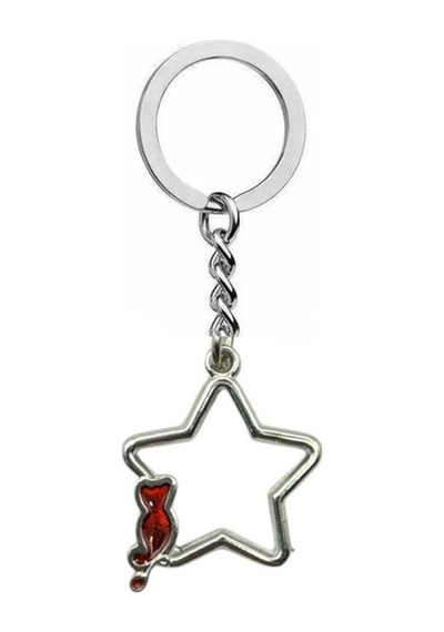 Kırmızı Yıldız Kedi Figürlü Unisex Anahtarlık Canlı Ve Şık Günlük Aksesuar