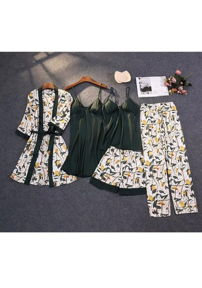 Ece's Design 5 Parça Lüks Saten Pijama Gecelik Takımı Çiçek Desenli Sabahlık Robe Kadın İç Giyim Seti W2013 Yeşil Ece's Design 5 Parça Lüks Saten Pijama Gecelik Takımı Çiçek Desenli Sabahlık Robe Kadın İç Giyim Seti W2013 Yeşil
