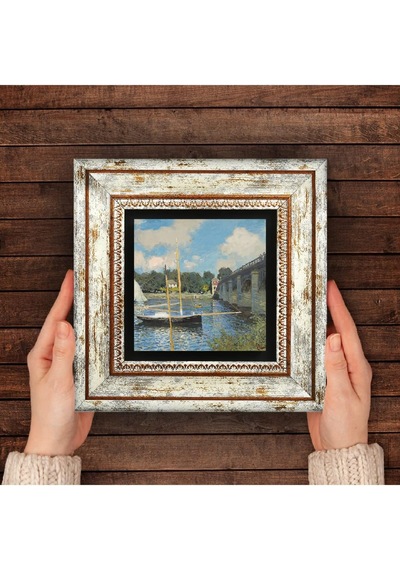 Claude Monet Argenteuil'de Köprü Taş Duvar Tablosu - Çerçeveli Taş Tablo - Dekoratif Duvar Sanatı - Modern Ev Ve Ofis Duvar Dekoru T1-248