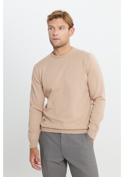 AC&Co / Altınyıldız Classics Erkek Bej Pamuklu Standart Fit Normal Kesim Bisiklet Yaka Triko  Kazak Bej