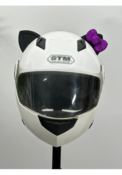 Motor & Motosiklet Mor Fiyonklu Siyah Kedi Kulak Kask Dış Aksesuarı Diğer