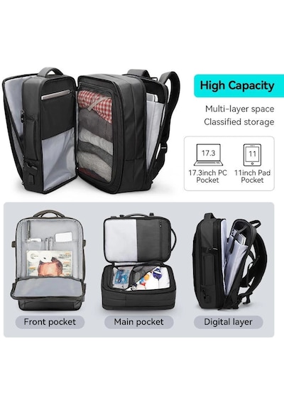 Mark Ryden Expandos Laptop Sırt Çantası Genişletilebilir İç Hacim Şarj Kiti Mr9299 Kr00 Siyah