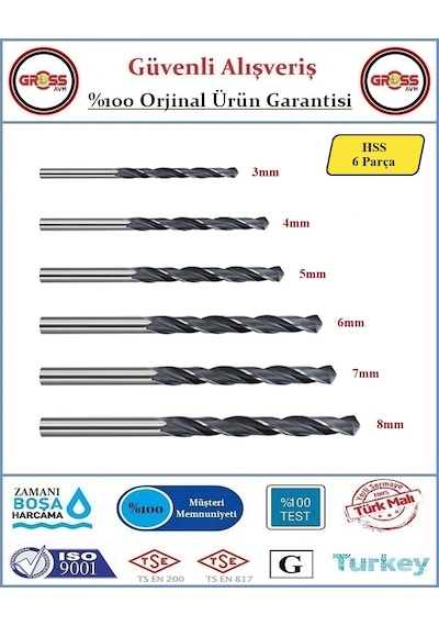 Hss Metal Ve Ahşap Delici Matkap Ucu - 6 Adet - 3,4,5,6,7,8mm