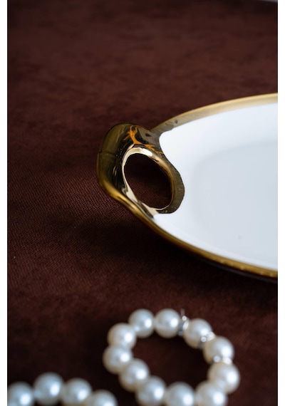 Acar Arven Oval Gold Sunum Tepsisi - 33 Cm Beyaz