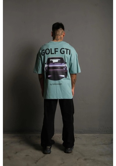 Erkek Oversize Tişört Golf Gtı Retro Araba Baskılı T-shirt - Mint Yeşili Mint Yeşili