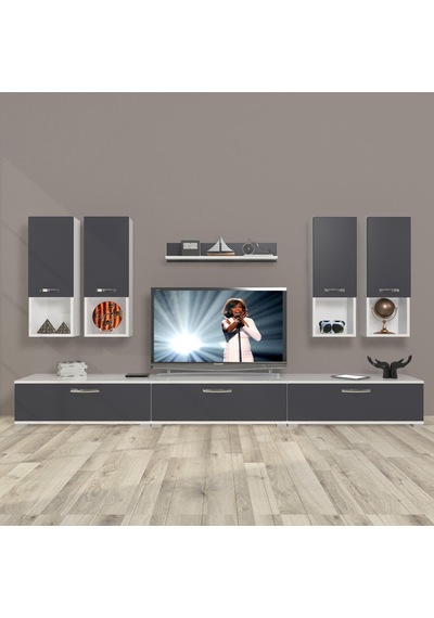 Decoraktiv Eko 8da Mdf Tv Ünitesi Tv Sehpası Beyaz - Antrasit