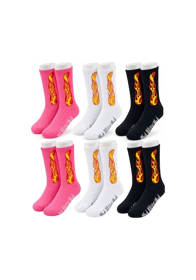 Womanandkids Wak Unisex Alev Desenli Çorap 6'lı Set Pamuklu Uzun Soket Dikişsiz Nefes Alan Günlük Spor Çorabı Yum Çok  Renkli