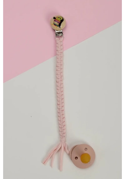 E&f Store El Örmesi Doğal Ahşap Emzik Askısı - Penguen - Pembe