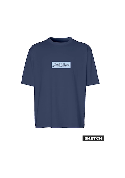 Jack & Jones Erkek Gögüs Baskili Kisa Kollu Tisört - Norrebro - 12307253 Crown Blue