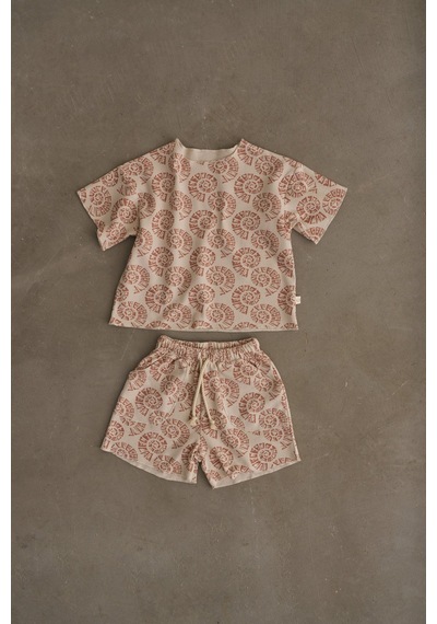 Oh La La Koala Bej Boho Bloom Serisi Waffle Şortlu Takım