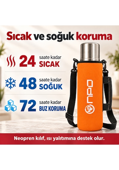 Npo Nt01 2 Katman Vakum Teknolojili 24h Sıcak 48hsoğuk 72hbuzlu Koruma Çelik Termos Turuncu Kılıflı