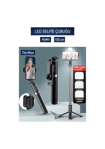 3in1 Bluetooth Kumandalı Ayaklı Led Selfie Çubuğu 100 Cm Kompakt