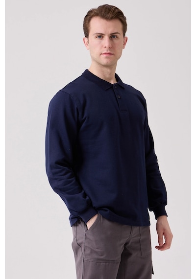Galanthus Polo Sweat Uzun Kollu Pamuklu Sweatshirt İş Ve Günlük Kullanım İçin Lacivert