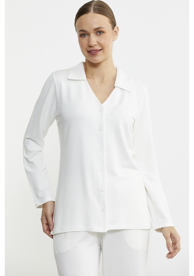 Sementa Gömlek Model Nakışlı Pijama Takım - Ekru Ekru