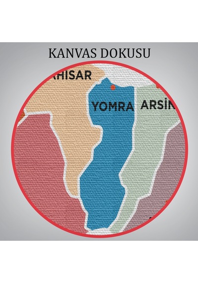Trabzon İli Ve İlçeler Haritası Dekoratif Kanvas Tablo 1470 95 X 55