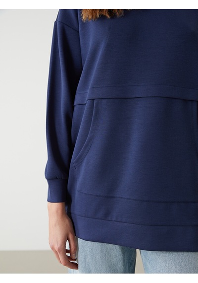 Lcw Modest Lacivert Bisiklet Yaka Oversize Kadın Sweatshirt Tunik