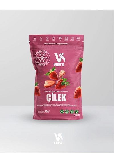 Voms Dondurularak Kurutulmuş Meyve Cipsi - Freeze Dried Çilek 20gr 20 G