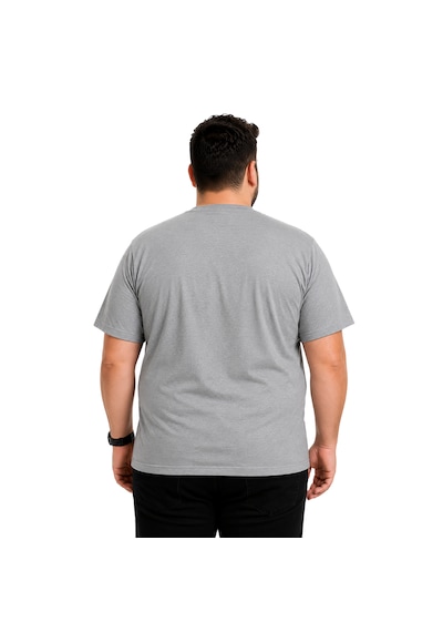 Battalmoda Erkek Büyük Beden Melanj Gri Bisiklet Yaka Kısa Kollu Overcome Tişört 3xl-4xl-5xl-6xl