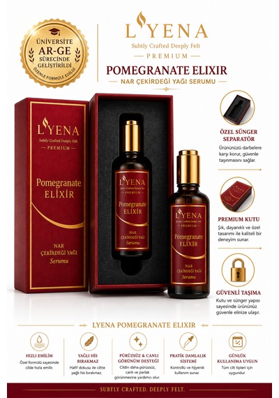 Lyena Premium Pomegranate Elixir Nar Çekirdeği Yağı Cilt Bakım Serumu 50 Ml Hızlı Emilim,ciltte Elastikiyet