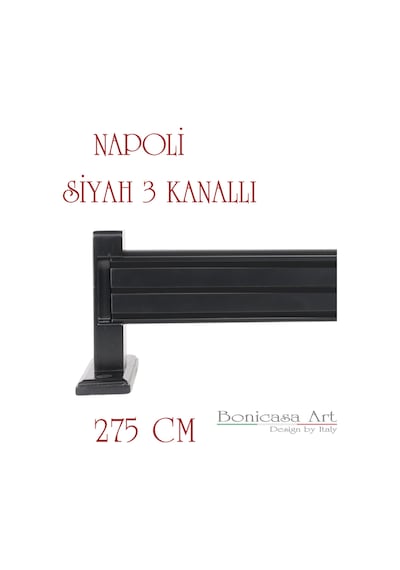 Napoli Ahşap Başlıklı 3 Kanallı Alüminyum Dekoratif Ray Korniş Modern Rustik Siyah 300 Cm Siyah