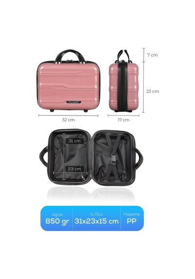 Polo&sky Azra Model Pembe Pp Poliproilen Kırılmaz Makyaj Çantası El Valizi