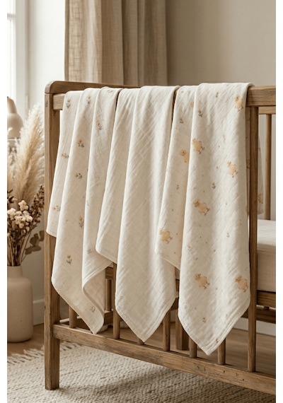 Little Organic's 3'lü %100 Organik Pamuk Müslin Örtü - Battaniye Seti 75x80 CM Oeko-tex Gots - Ztbest Chıck