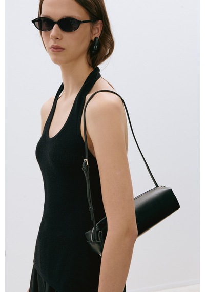 Suud Collection Siyah Estel Halter Dökümlü Triko Bluz