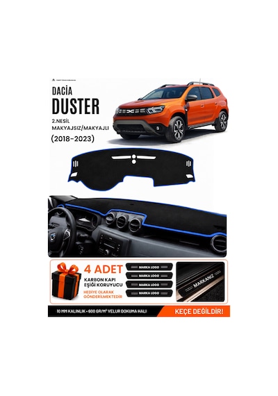 Dacia Duster 2 Nesil Makyajlı Makyajsız 2018-2023 Uyumlu Torpido Örtüsü - Siyah Mavi