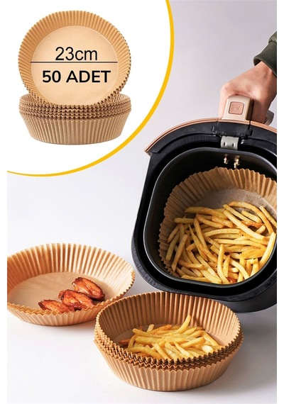 Buradabuldun 50 Adet Air Fryer Pişirme Kağıdı Tek Kullanımlık 23 Cm Yuvarlak Pişirme Kağıdı Xxl Pvc Li