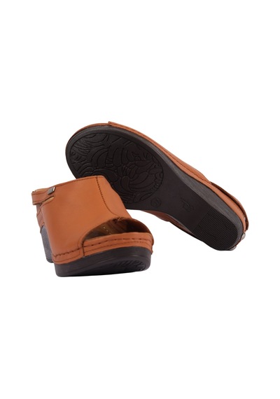 Napa Shoes Ortopedik Konforlu Dolgu Topuk Ayarlanabilir Açık Burun Terlik Napa-1001 Taba