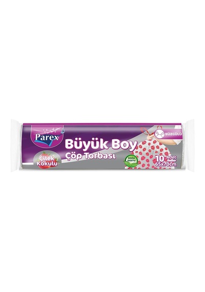 Parex Büzgülü Çöp Poşeti Büyük Boy 65 X 70 Cm 10 Adet - Beyaz / Kırmızı