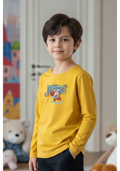 Fyk Kids Sıfır Yaka Astranot Baskılı Erkek Çocuk Sweatshirt Sari
