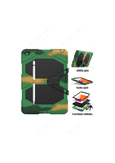 Apple Uyumlu iPad 5. 6. Nesil 2017 2018 9.7" Inc Kılıfı Defender Tank Zırh Silikon Kılıf Ekran Koruyuculu Kamuflaj Apple Uyumlu iPad 5. 6. Nesil 2017 2018 9.7" Inc Kılıfı Defender Tank Zırh Silikon Kılıf Ekran Koruyuculu Kamuflaj