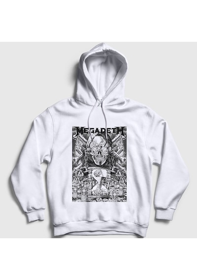 Presmono Unisex Time Megadeth Kapüşonlu Sweatshirt Beyaz