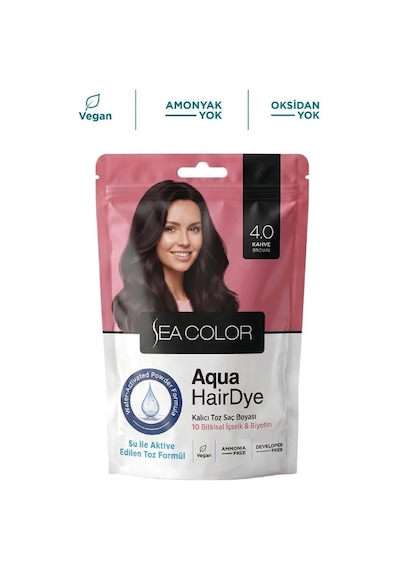 Sea Color Aqua Hair Dye Vegan & Amonyaksız Su İle Aktive Edilen Kalıcı Saç Boyası Toz 4.0 Kahve